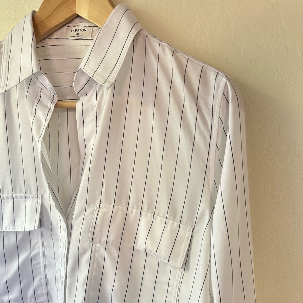 Aritzia Babaton Pinstripe Button Front Utility Shirt XS - Picture 3 of 9